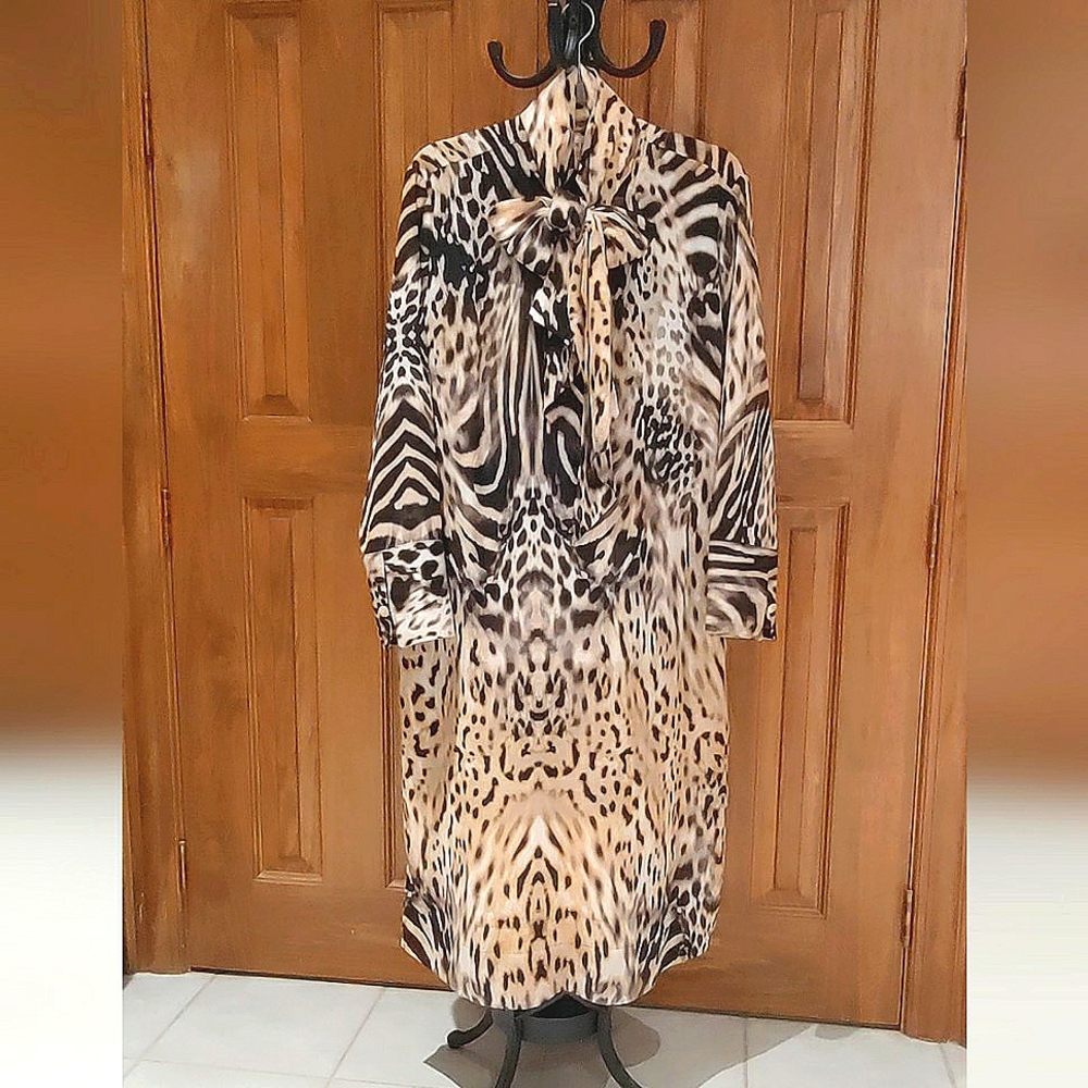XL Chicos Black Label Animal Print Chiffon Dress